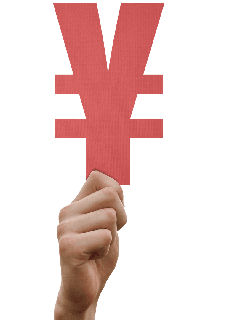 Hand Holding Red Yen Currency Symbol on Transparent Background