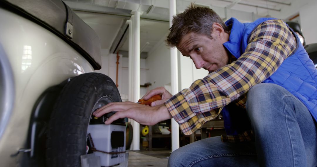 Male Mechanic Repairing Car Wheel in Workshop - Free Images, Stock Photos and Pictures on Pikwizard.com