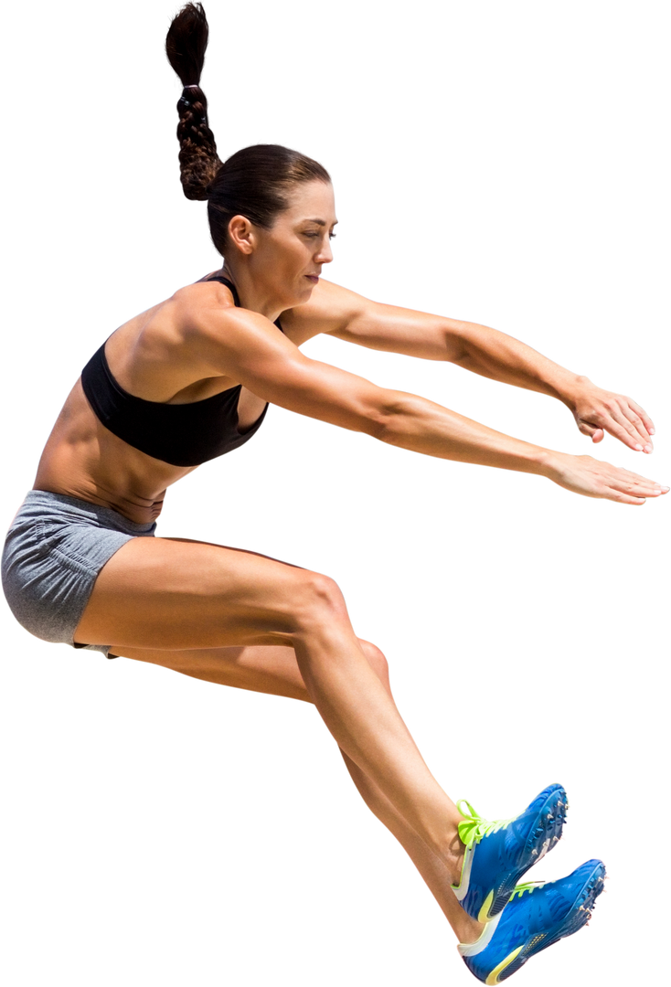 Caucasian Sports Woman Enthusiastically Jumping Exercise Transparent Background - Download Free Stock Images Pikwizard.com