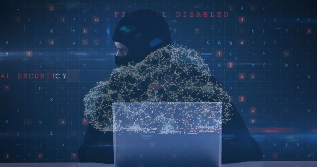 Cybersecurity Threat Concept with Hacker and Digital Network Overlay