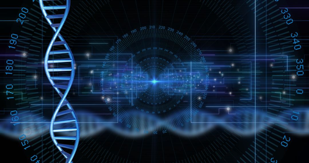 Futuristic DNA Strand with Digital Data Interface