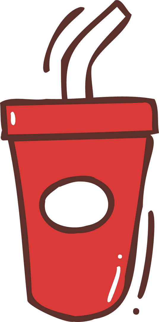 Modern Cartoon Red Cup with Straw on Transparent Background