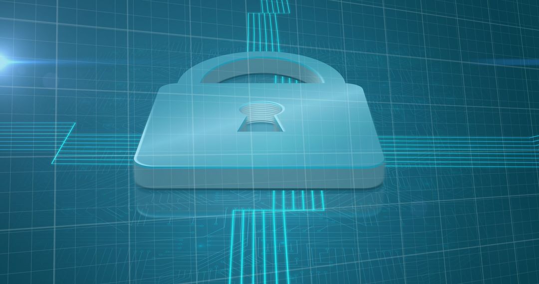 Digital Security Padlock with Blue Circuit Connections