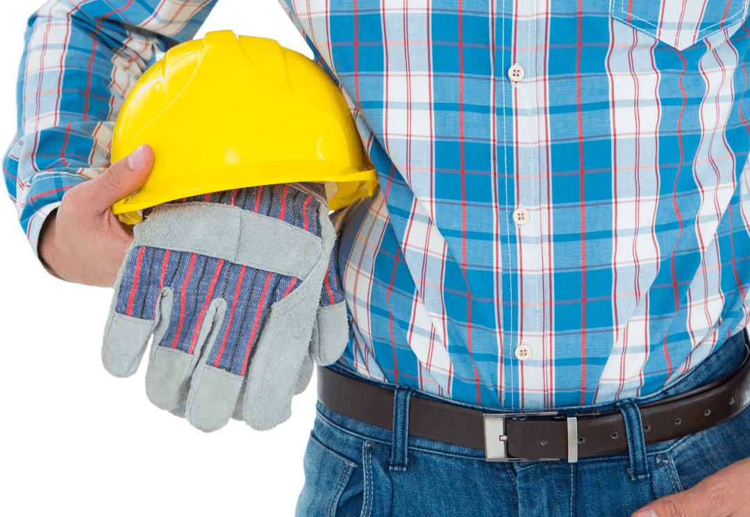 Transparent Image Construction Worker Holding Hard Hat and Gloves