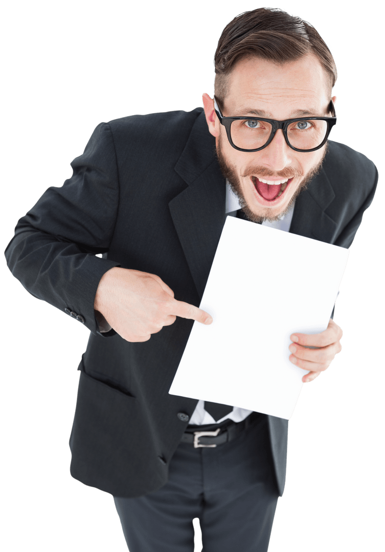 Transparent Background Graphic Smiling Businessman Showing Paper