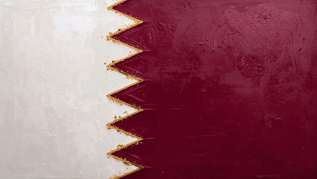 Qatar Flag Painted on Textured Canvas Showing Gold-Flecked Serrated Edge