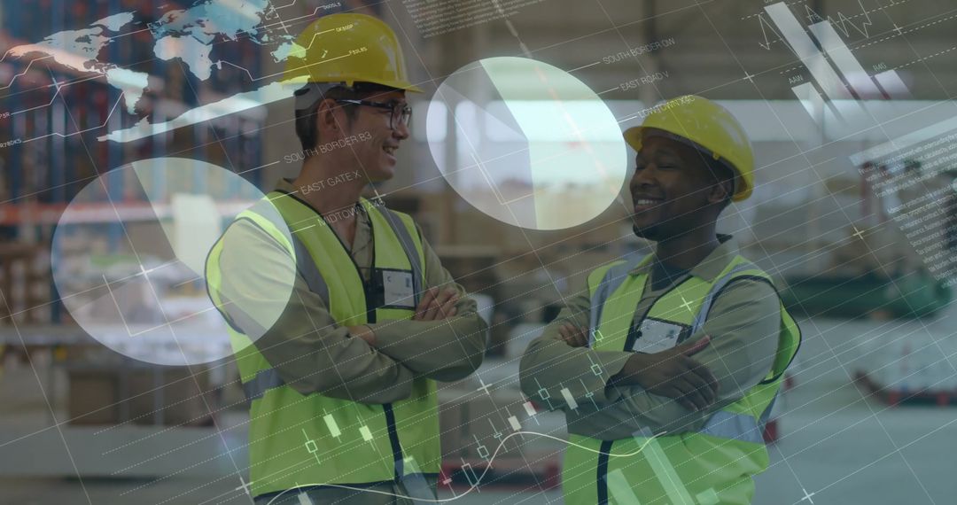 Diverse Workers in Warehouse Analyzing Global Finance Data