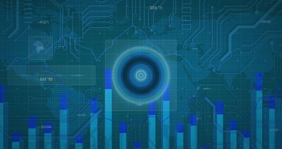 Futuristic Global Data Interface with Bar Graphs