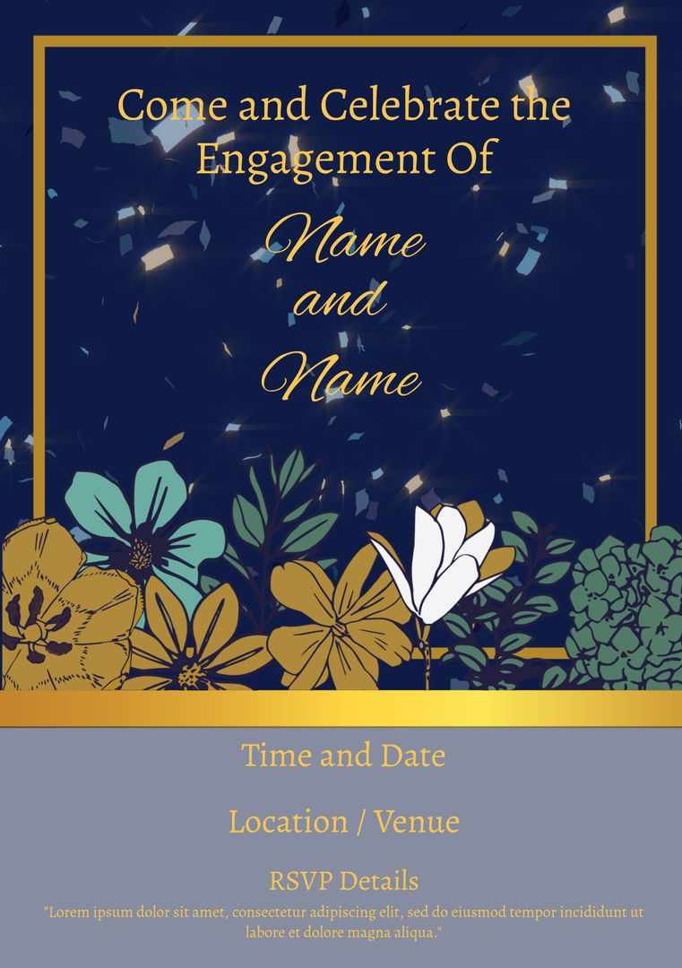 Elegant Engagement Invitation with Flower Design and Gold Accents - Download Free Stock Templates Pikwizard.com