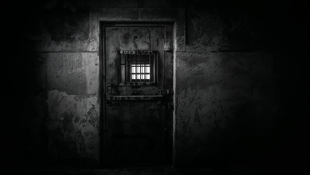 Atmospheric Dark Prison Door with Barred Window