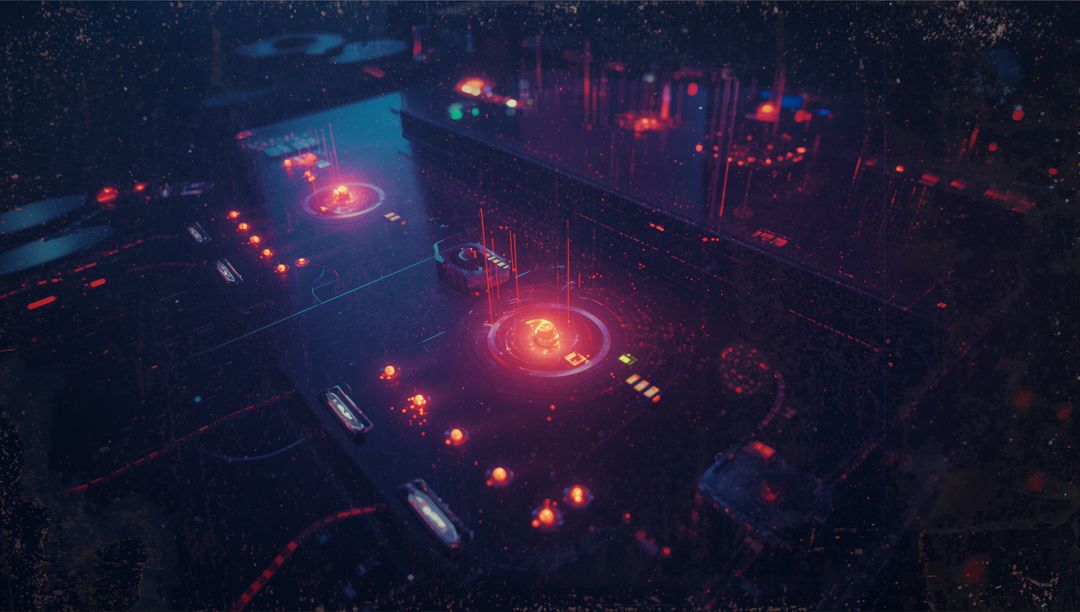 Futuristic Circuit Board with Glowing Data Nodes and Neon Beams