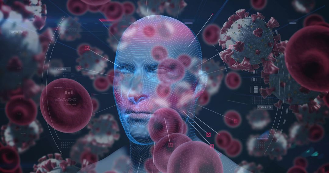 Floating Virtual Head with Virus Particles in Biomedical Visualization
