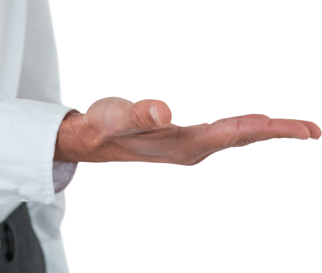 Male Hand Showing Open Palm Gesture on Transparent Background