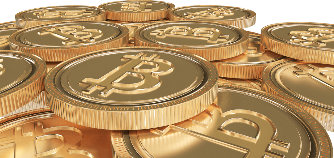 Transparent Gold Bitcoin Coins on Collectible Display