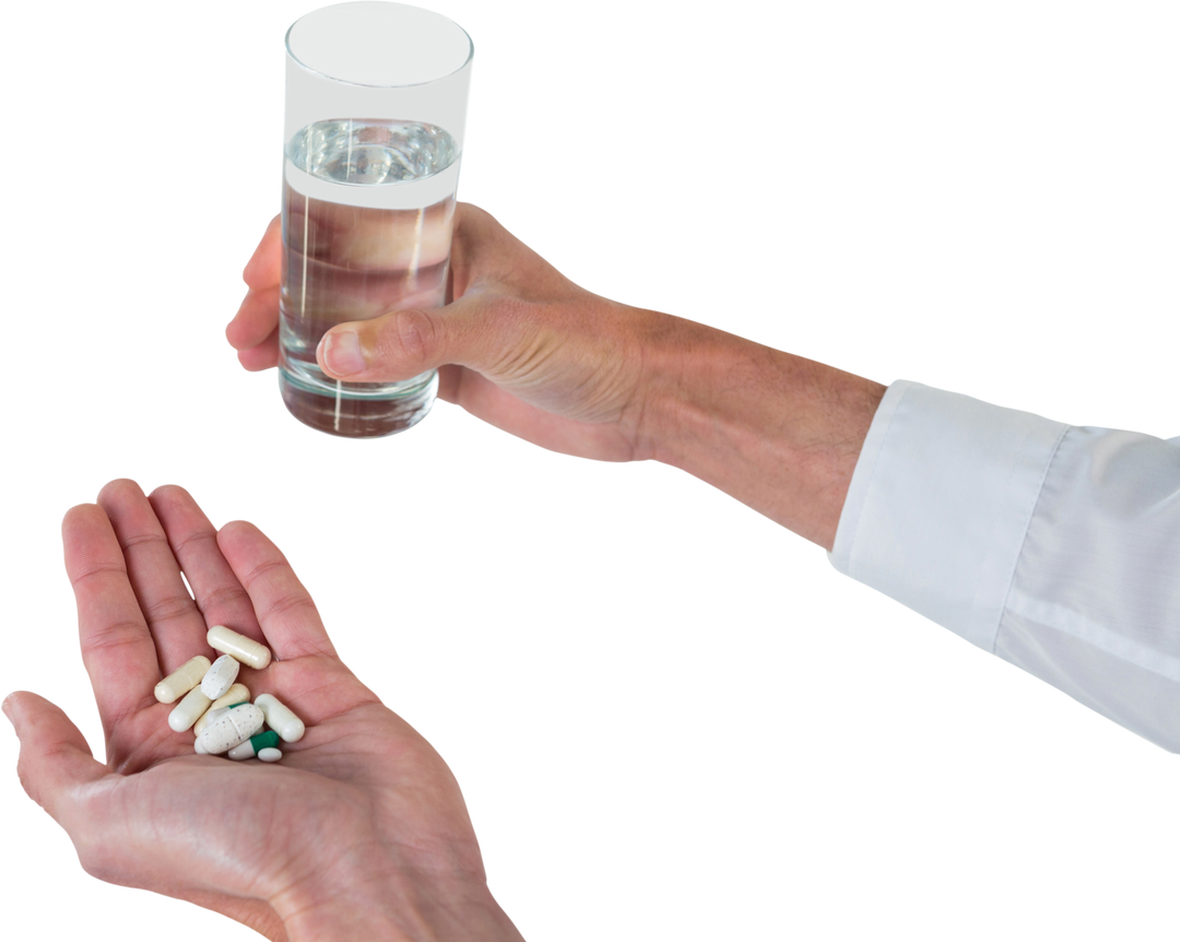 Transparent hands of executive holding glass of water and medications - Download Free Stock Images Pikwizard.com