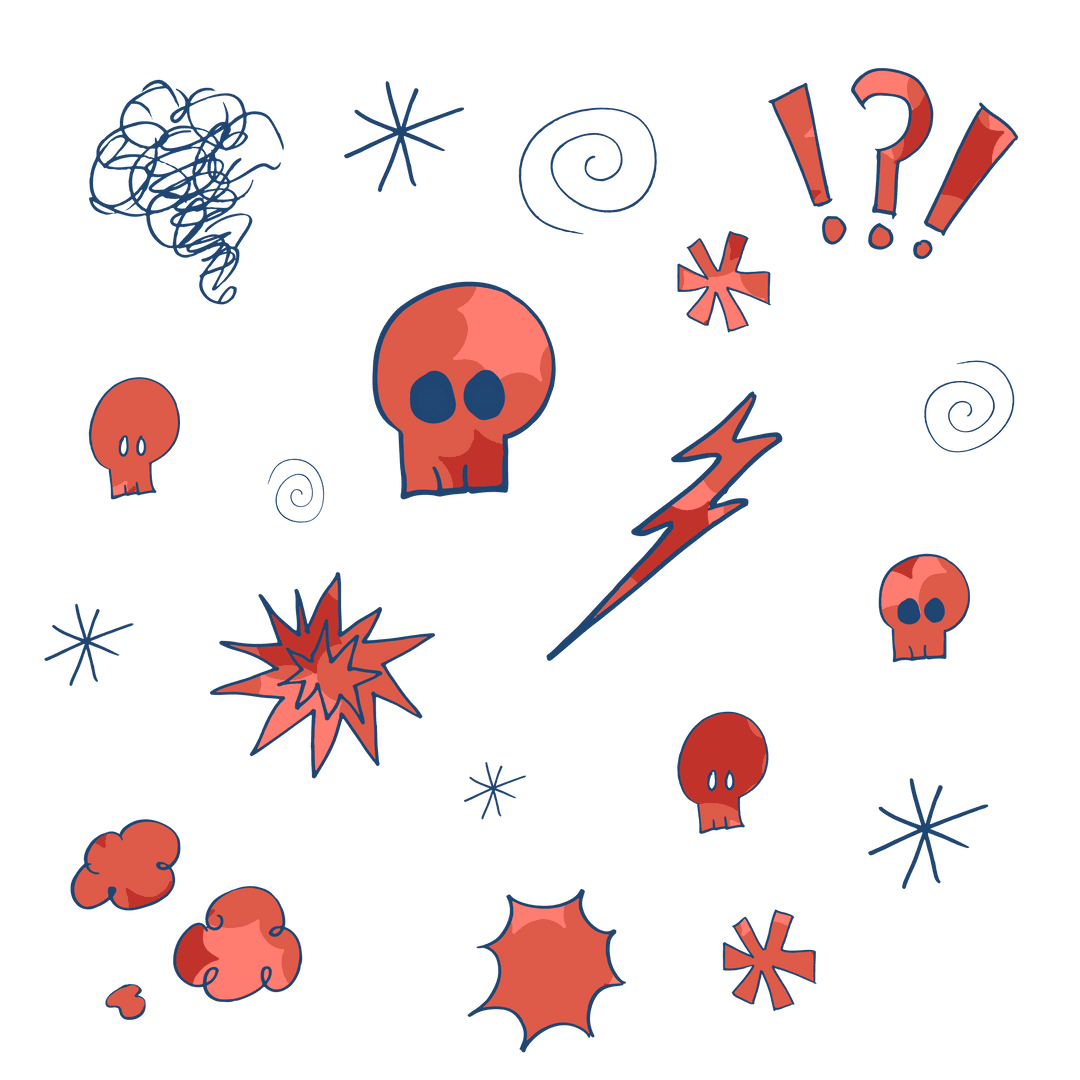 Whimsical Skulls and Symbols on Transparent Background