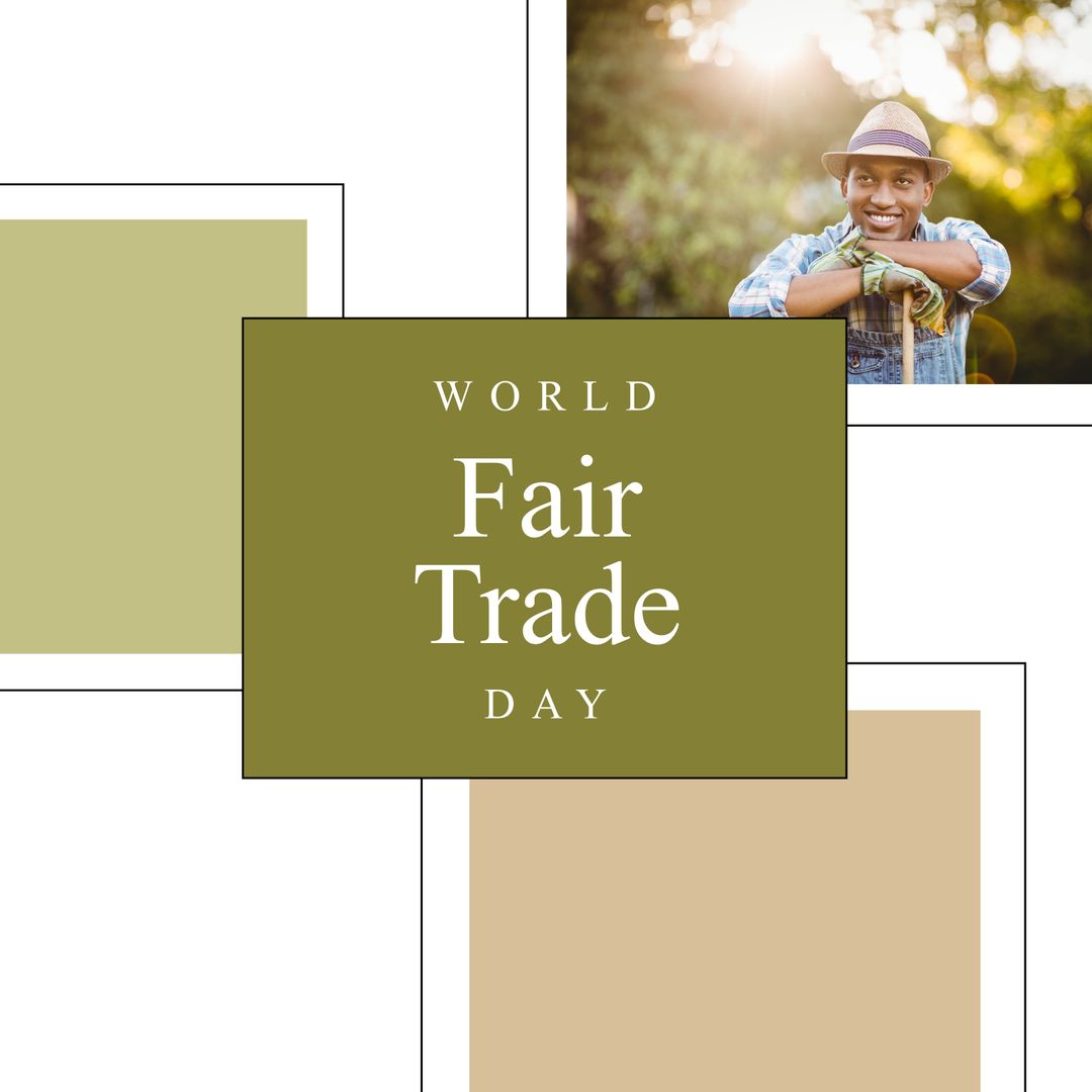 World Fair Trade Day Celebratory Design with Smiling Farmer