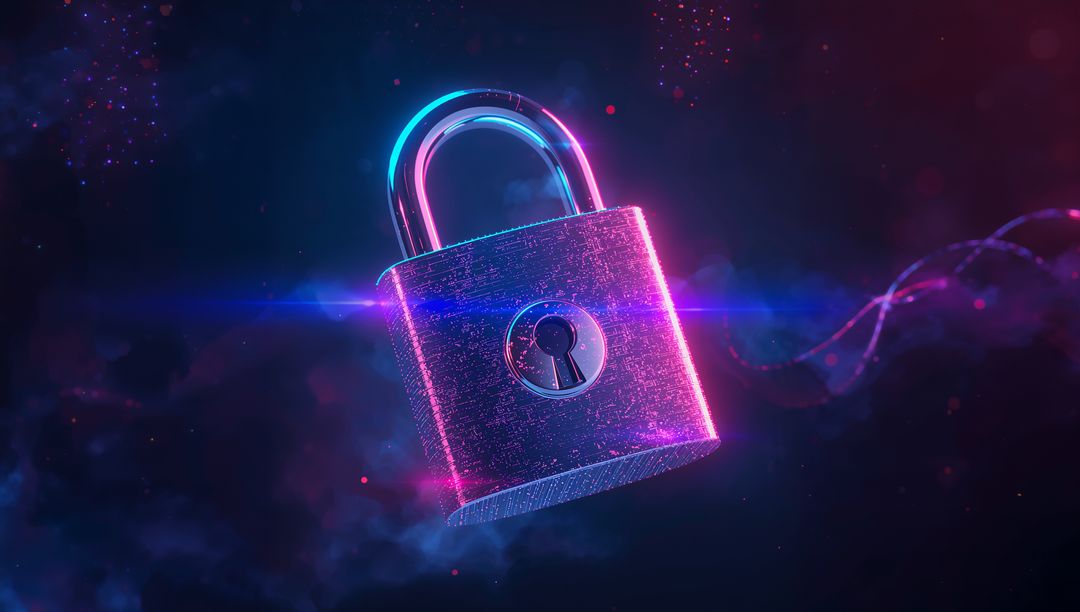 Glowing Neon Padlock in Dark Futuristic Atmosphere