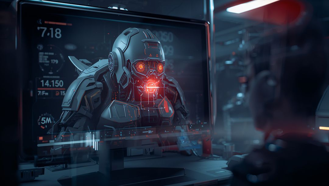 Futuristic Command Interface with Tech Suit Operator