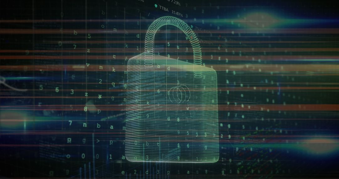 Digital Lock Hologram Shields Data in Virtual Cybersecurity Display