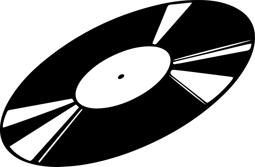 Minimalist Black and White Vinyl Record on Transparent Background