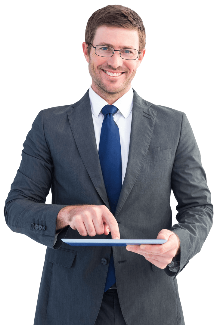 Transparent Businessman Using Tablet in Formal Suit