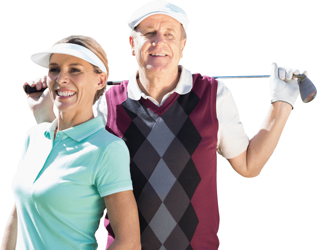 Caucasian Couple Enjoying Golf Game on Transparent Background
