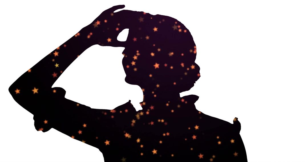 Silhouette of Woman Gaze into Future with Abstract Star Overlay