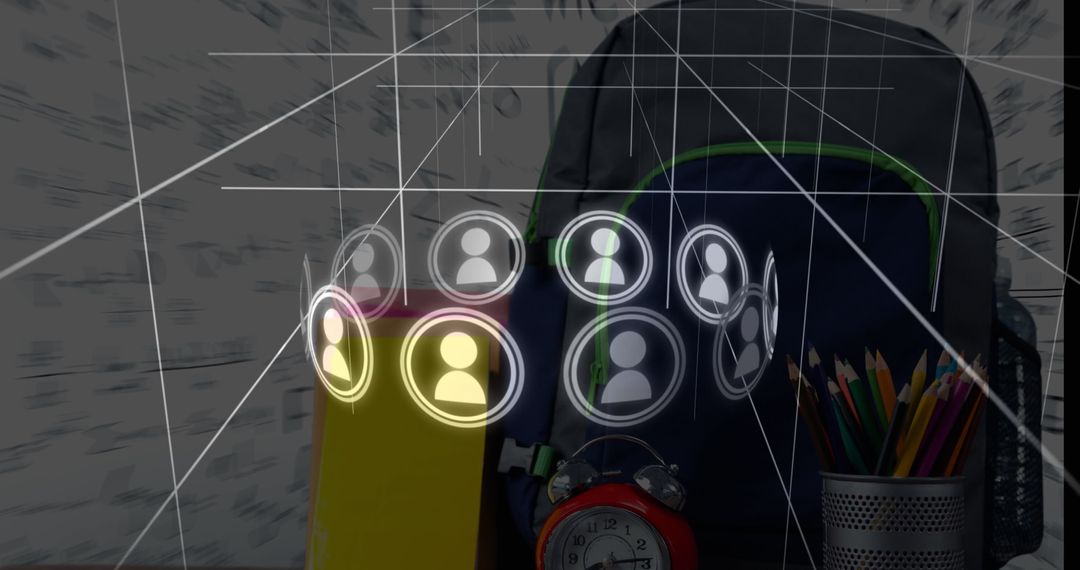 Digital Networking Icons Hovering Over School Supplies