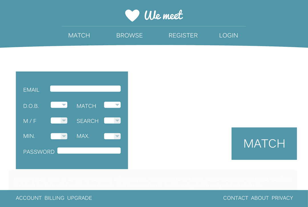 Transparent Blue Interface of Matchmaking Website Design