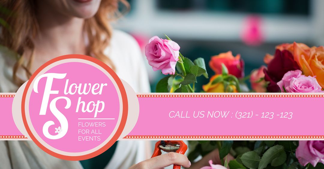 Elegant Flower Shop Advertisement with Vibrant Roses and Contact Information - Download Free Stock Templates Pikwizard.com