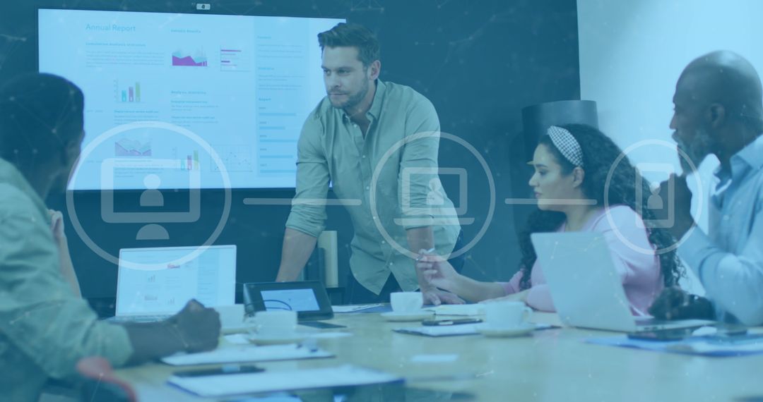 Diverse Business Meeting with Global Network Digital Interface