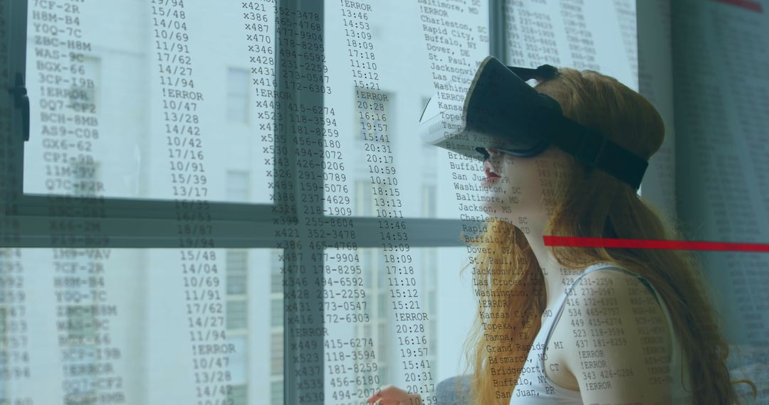 Woman Engaged with Virtual Reality and Data Interface