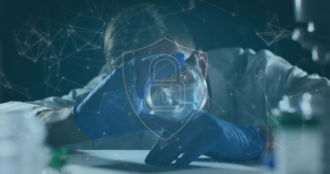 Scientist Analyzing Flask in Laboratory with Security Concept Overlay