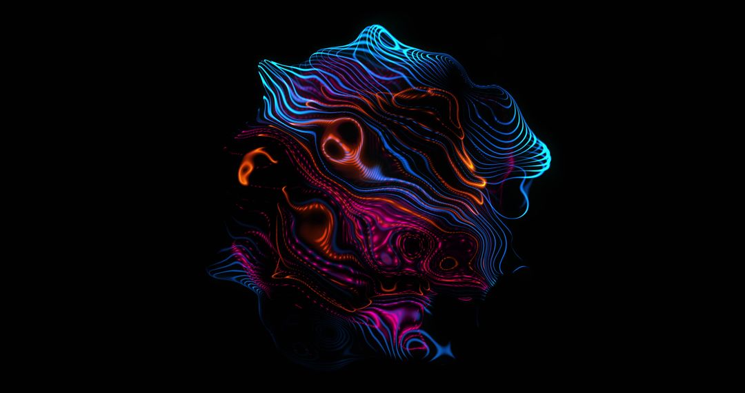 Abstract Neon Multicolor Digital Wave Form on Black Background