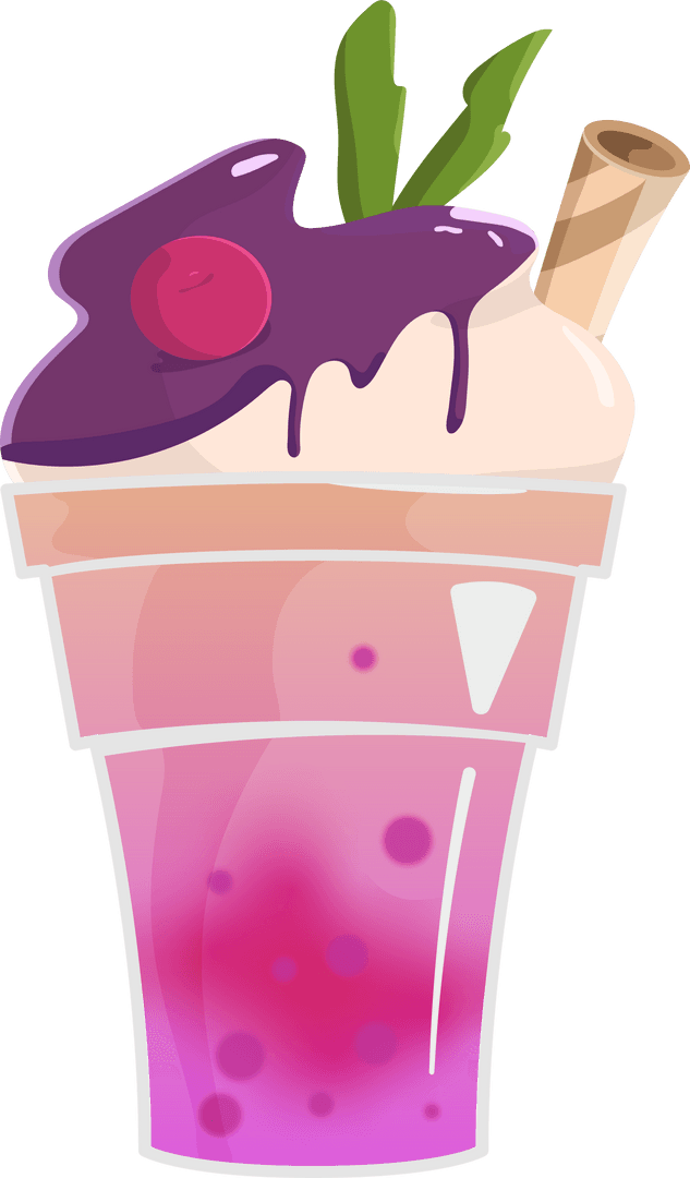 Colorful Dessert Drink with Toppings on Transparent Background