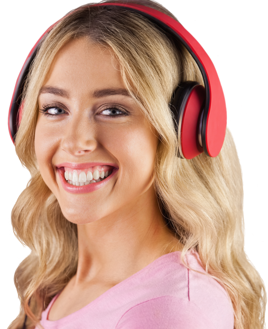 Happy Young Woman with Headphones on Isolated Transparent Background - Download Free Stock Images Pikwizard.com