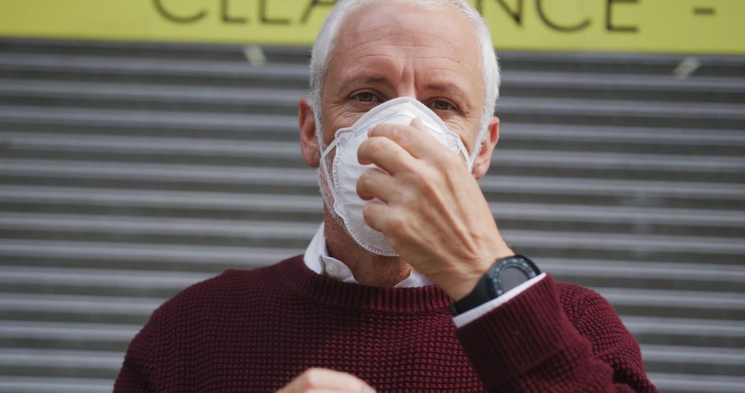 Older Man Adjusting Face Mask for Healthcare Protection - Free Images, Stock Photos and Pictures on Pikwizard.com