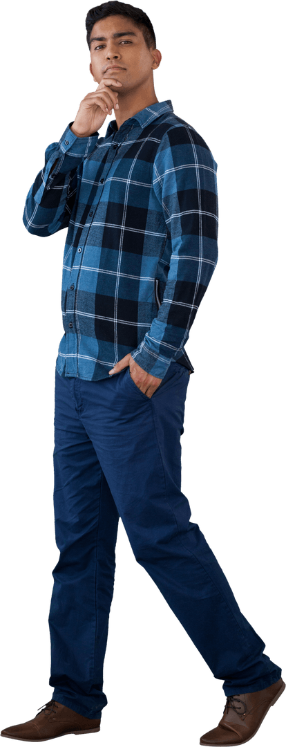 Man in Blue Shirt Standing on White Background Transparent