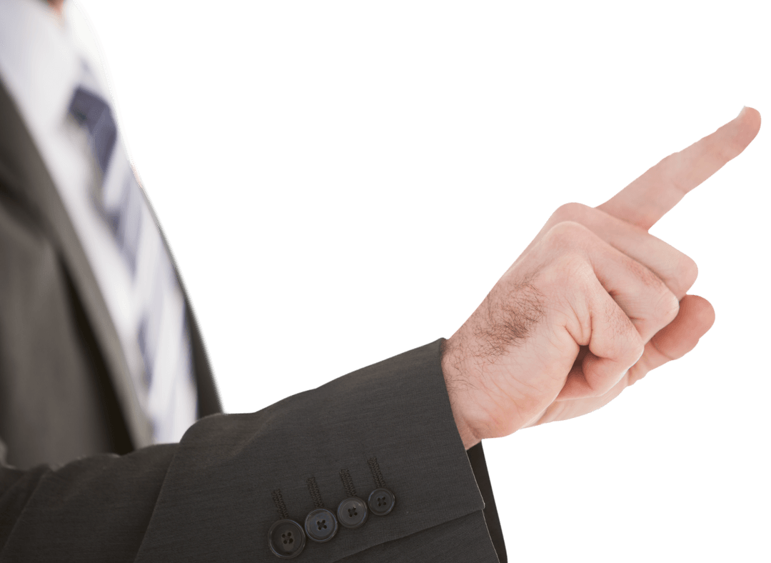 Transparent Businessman's Hand Gesture in Suit Pointing Forward