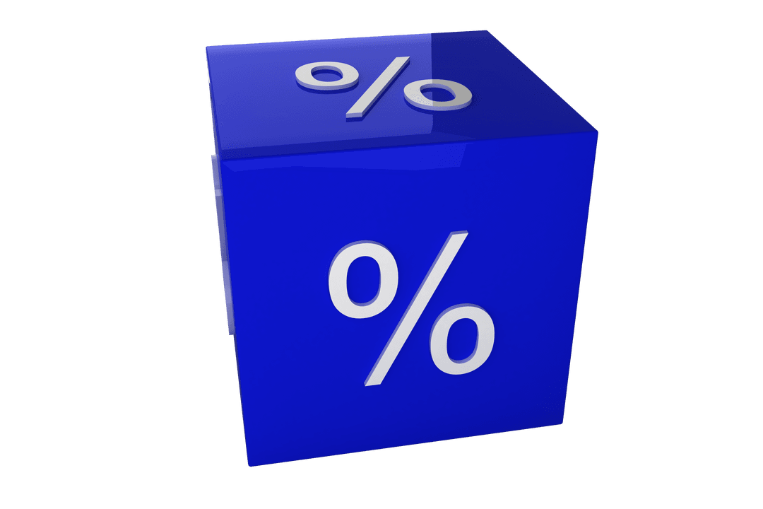 Transparent Blue Cube with Percent Symbols Isolated