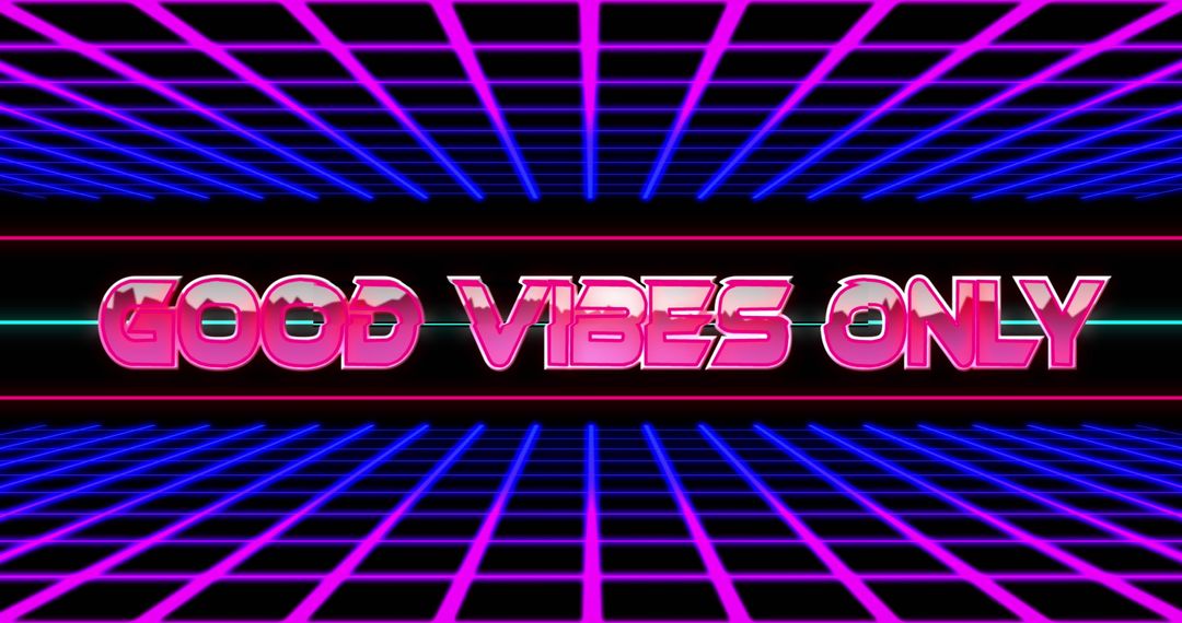 Retro Neon Good Vibes Only Banner with Virtual Grid Background