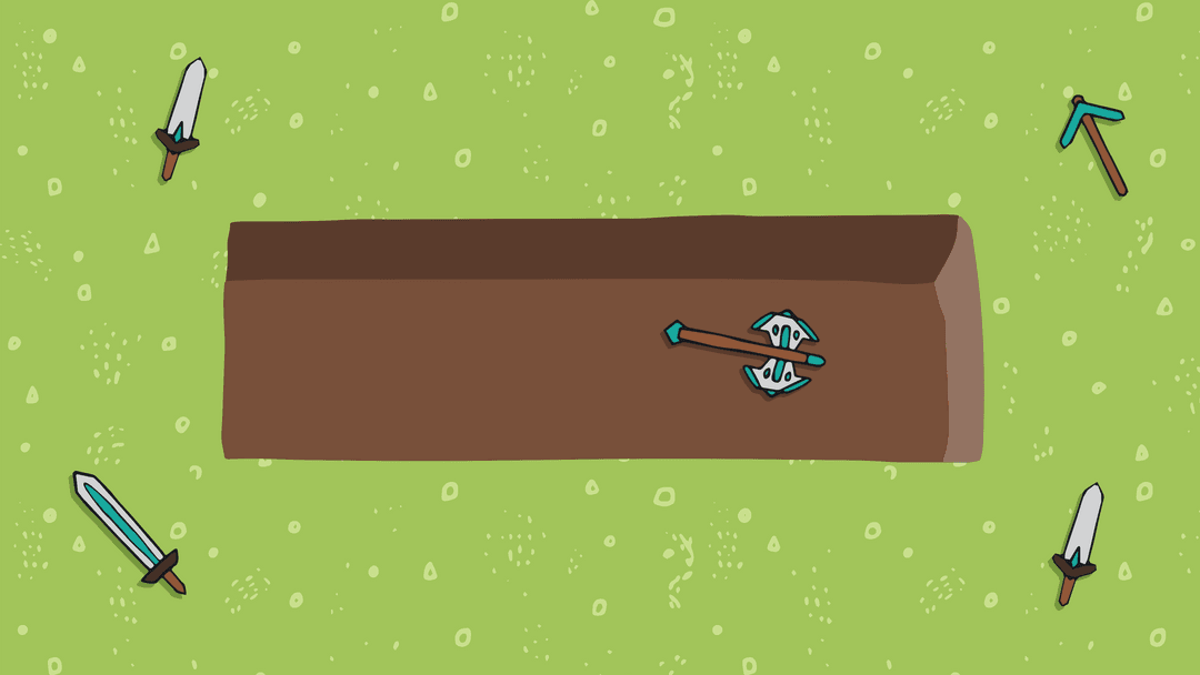 Transparent Illustration of Grave with Swords on Green Background