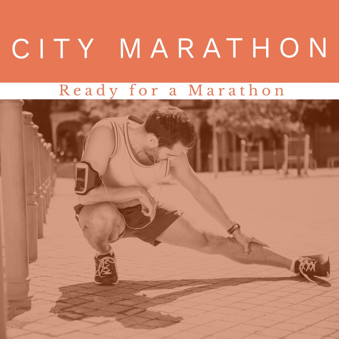 Man Stretching Before Marathon on Sunlit Pavement