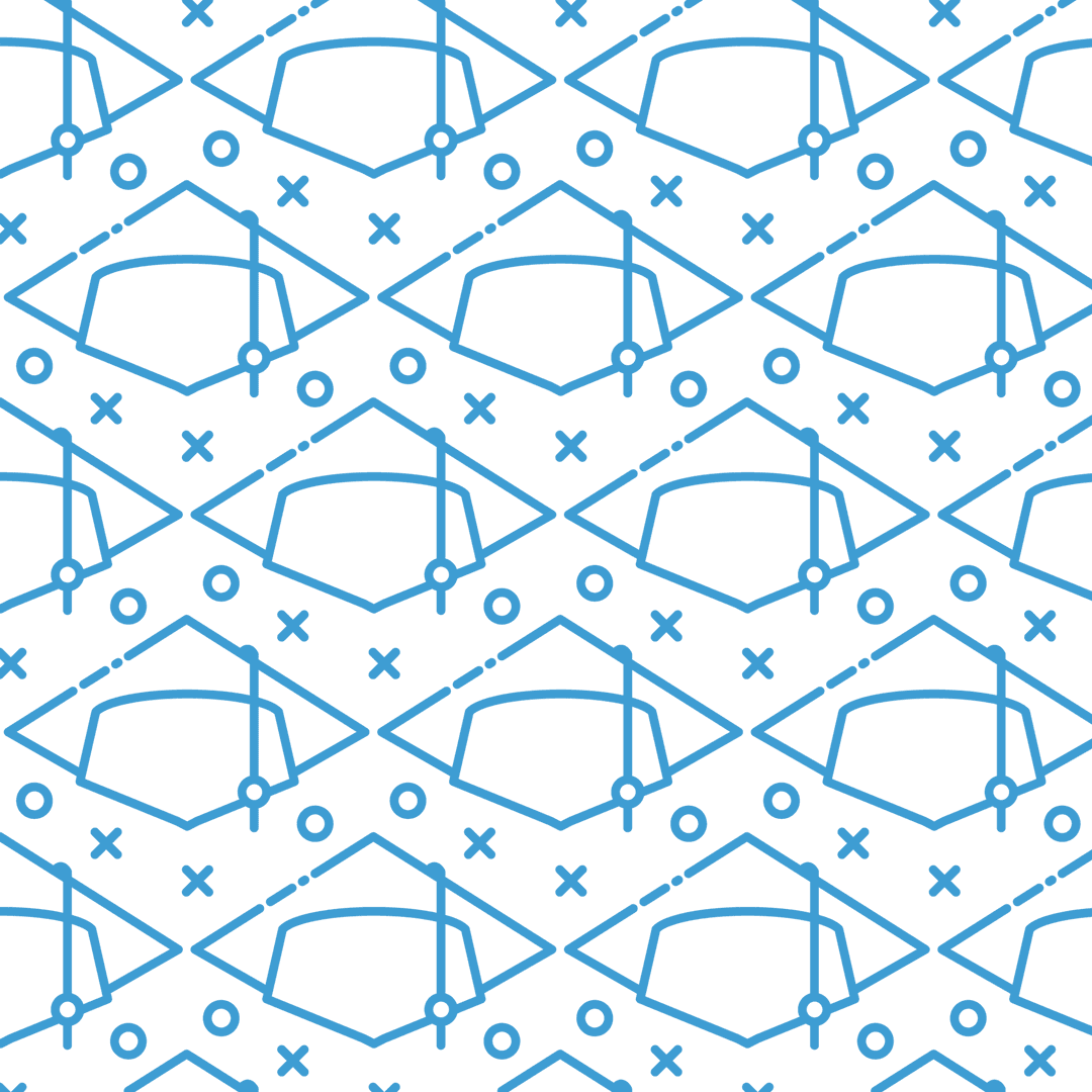 Seamless Blue Graduation Cap Pattern on Transparent Background