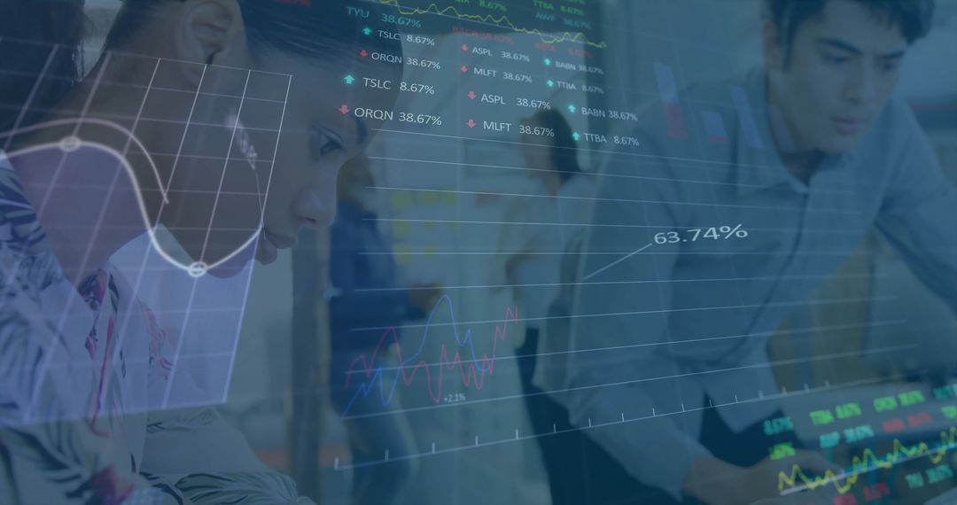 Diverse Professionals Analyzing Digital Global Finance Data in Office