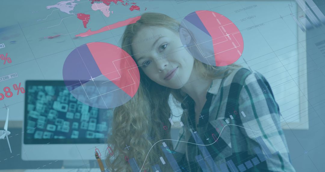 Businesswoman Analyzing Global Financial Data on Computer