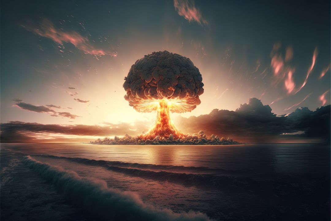 Apocalyptic Scene with Nuclear Explosion over Ocean at Sunset - Free Images, Stock Photos and Pictures on Pikwizard.com