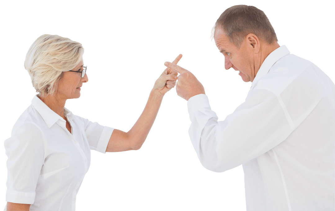 Older Couple Arguing, Transparent Background Conflict Concept