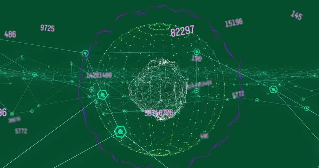 Futuristic Digital Network Sphere with Hex and Data Links